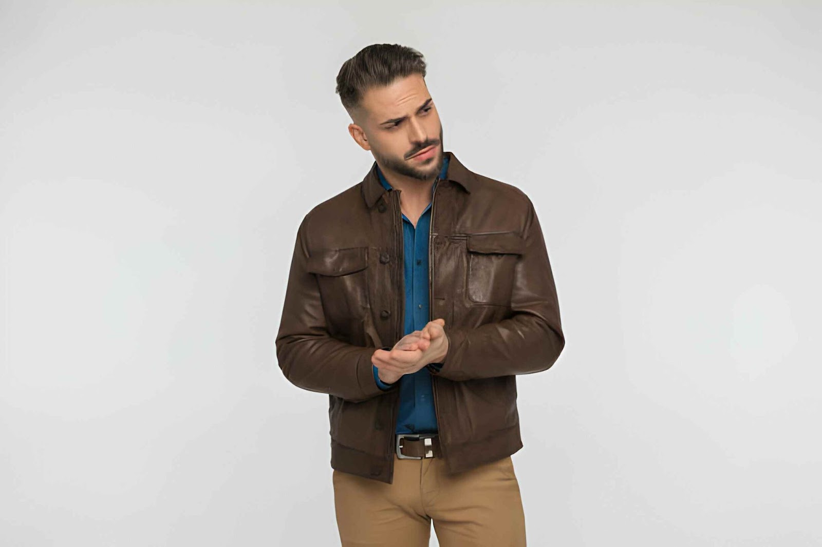 mens brown leather bomber jacket