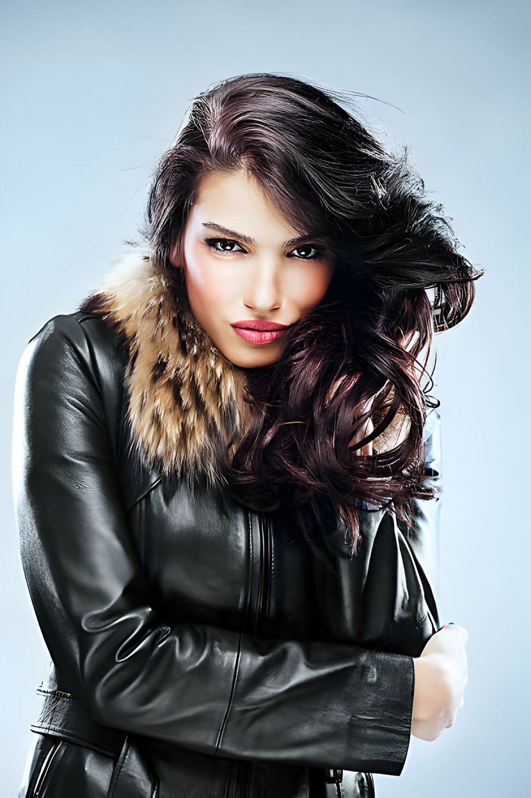 black leather jacket with fur