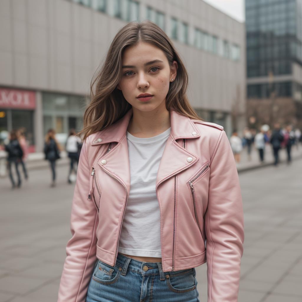 pink leather jacket