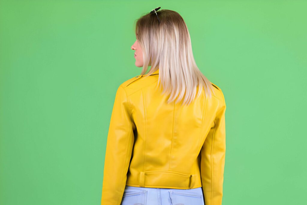 yellow leather jacket women's