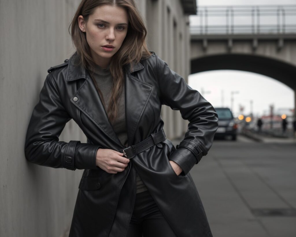 black leather jacket trench