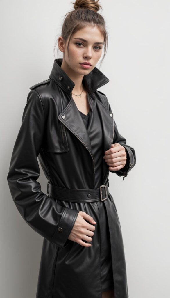 black leather trench jacket