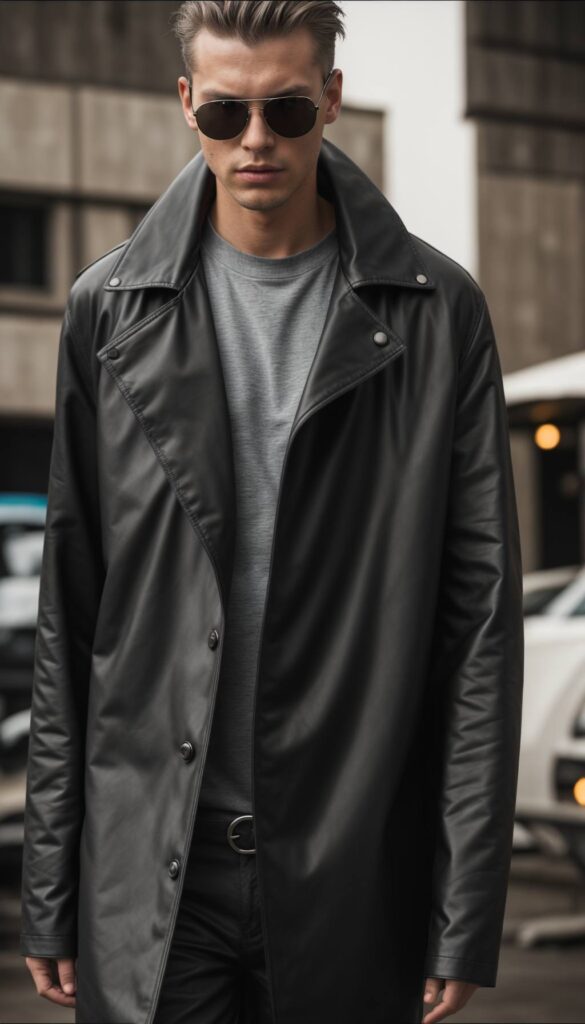 black trench leather jacket