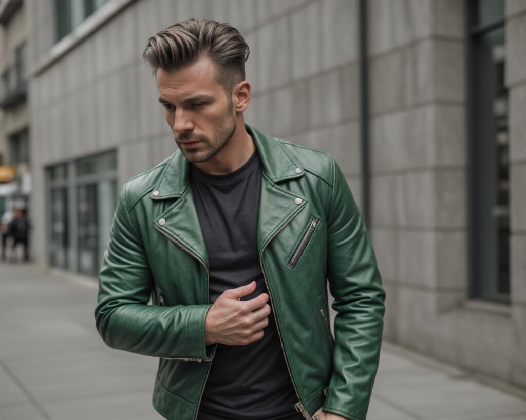 mens green leather jacket